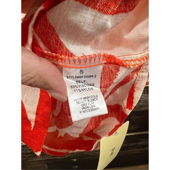 Two piece NWT set button front top pants orange white sz S - Picture 3 of 4